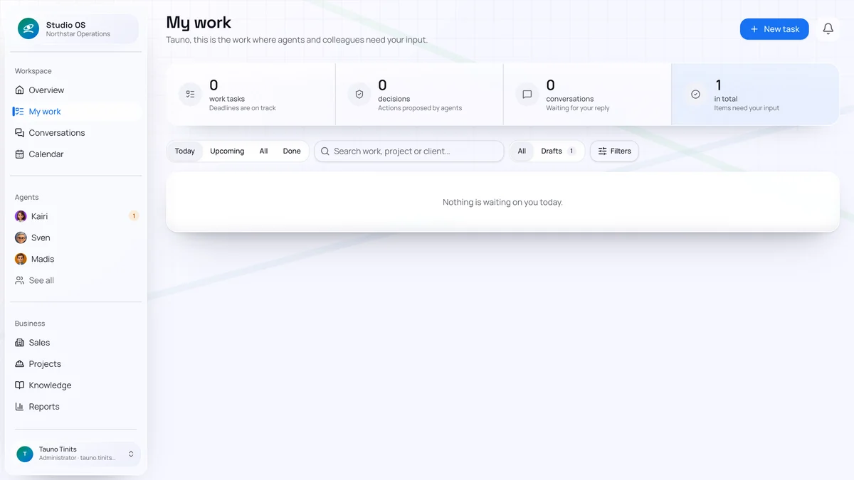The Studio OS “My work” view: approvals and tasks